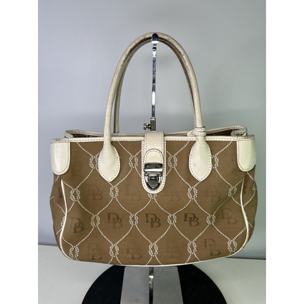 For Repair - VTG Dooney & Bourke Brown Monogram Shoulder Bag White Leather Trim
